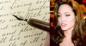 Angelina Jolie, cursive writing, penmanship