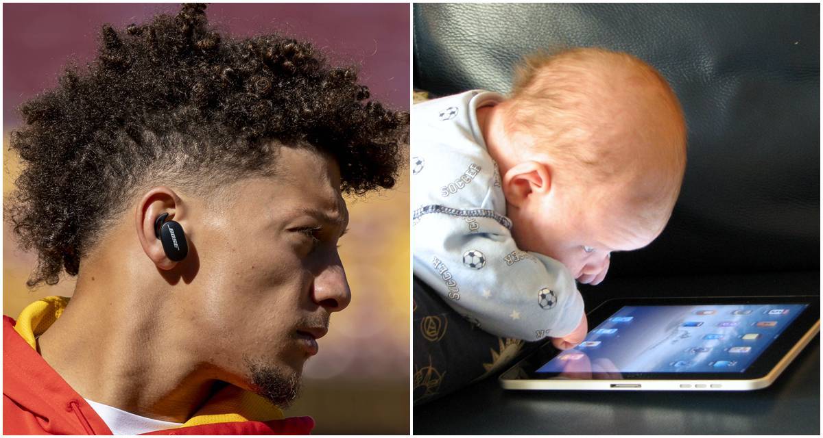 patrick mahomes, baby with ipad, ipad, baby technomogy, kansas city