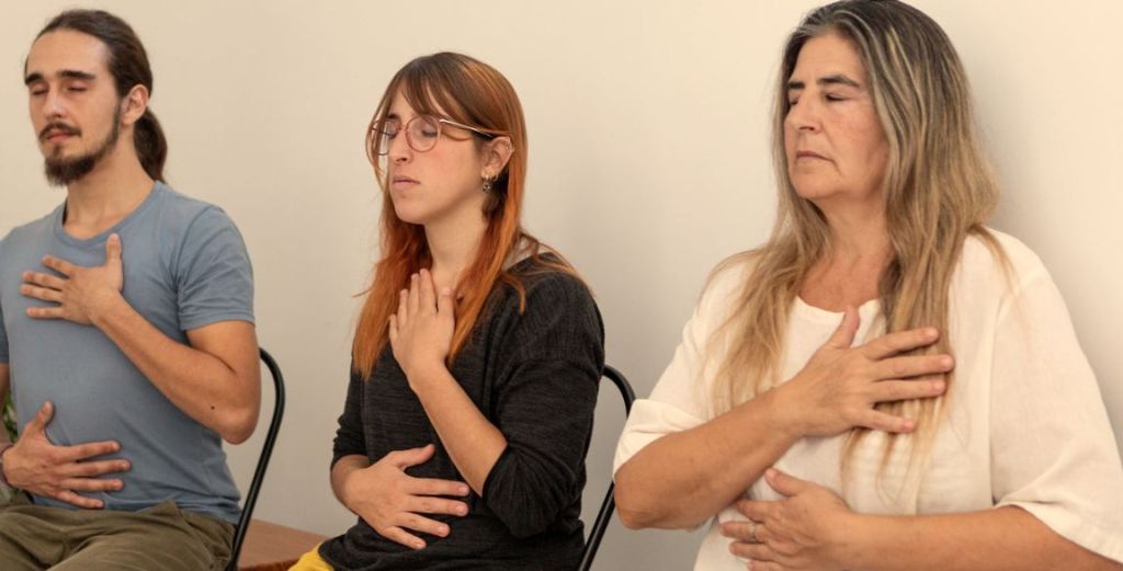 self-compassion, meditation, hand over heart