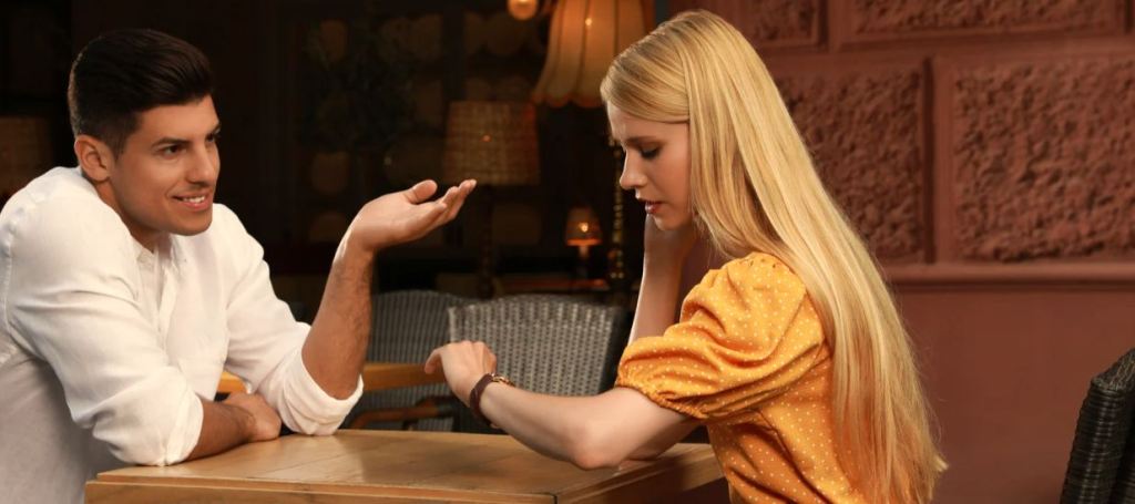 bored woman,  looking at watch, bad first date